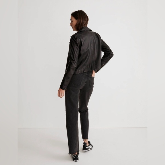 Madewell Washed Leather Motorcycle Jacket, Black w/Brass Hardware Edition, NWOT - Picture 3 of 11